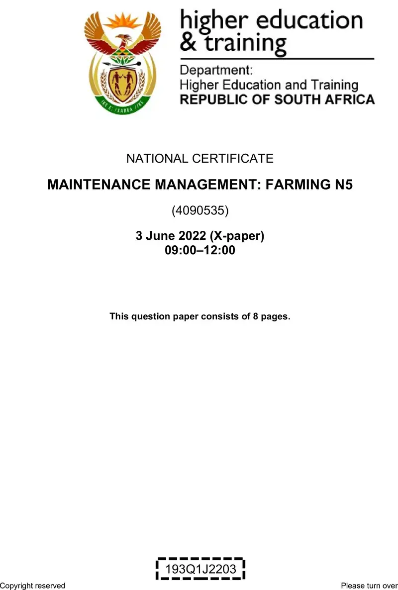 Maintenance Management Farming N5 QP Jun 2022 preview