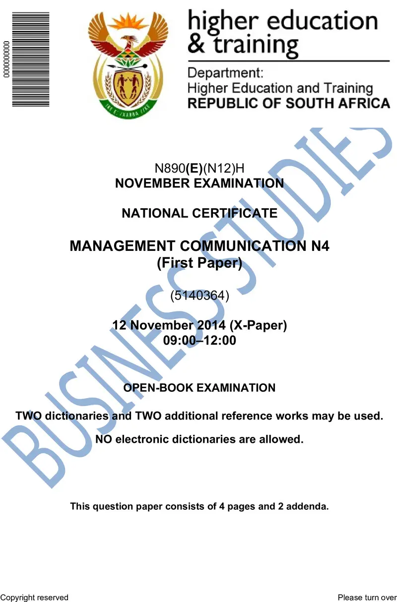 Communication N4 P1 Nov 2014 Exam Paper preview