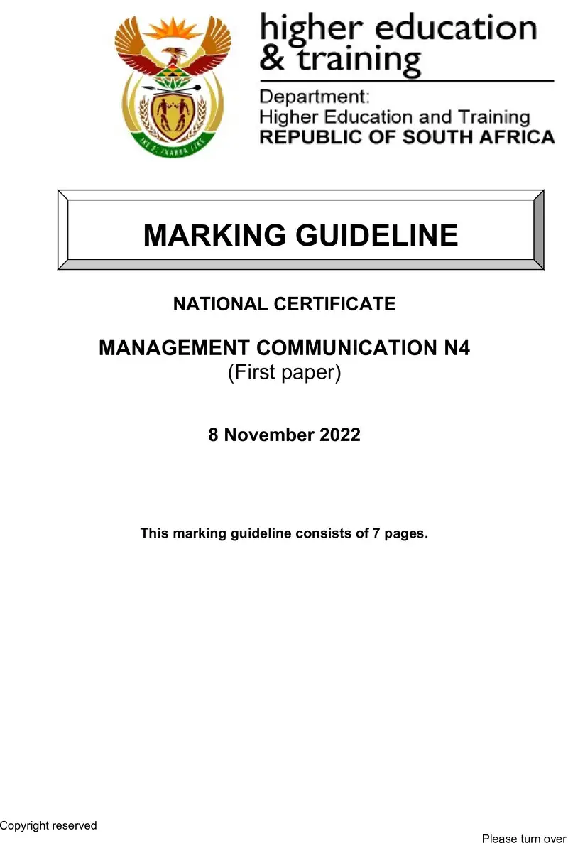 Management Communication N4 P1 MEMO Nov 2022 preview