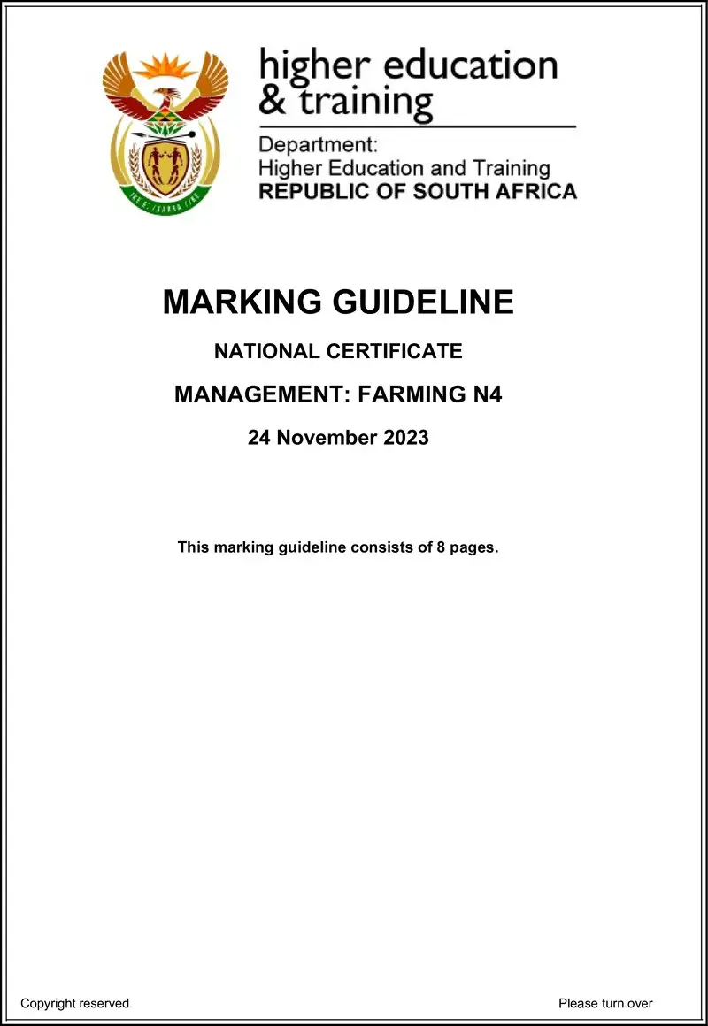 Management Farming N4 Nov MEMO 2023 New Syllabus preview