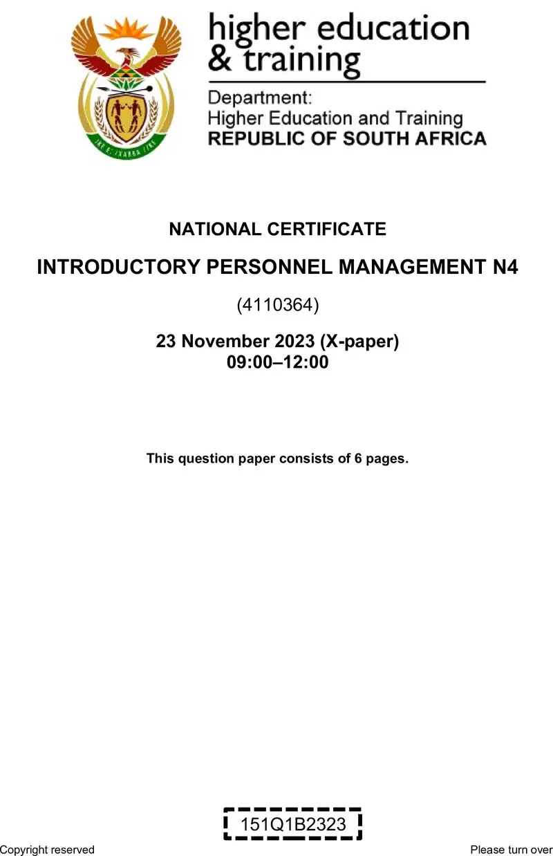 N870 Introductory Personnel Management N4 QP Nov 2023 Edited Fopma preview