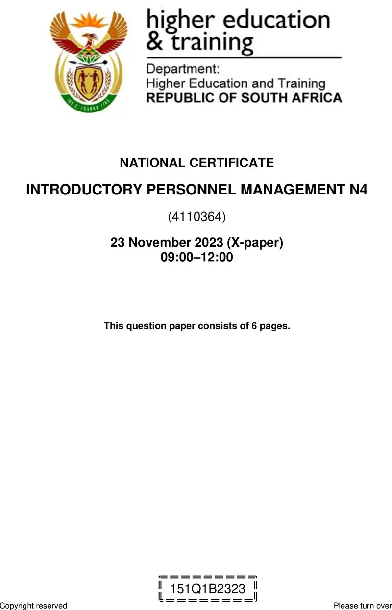 N870 Introductory Personnel Management N4 QP Nov 2023 preview