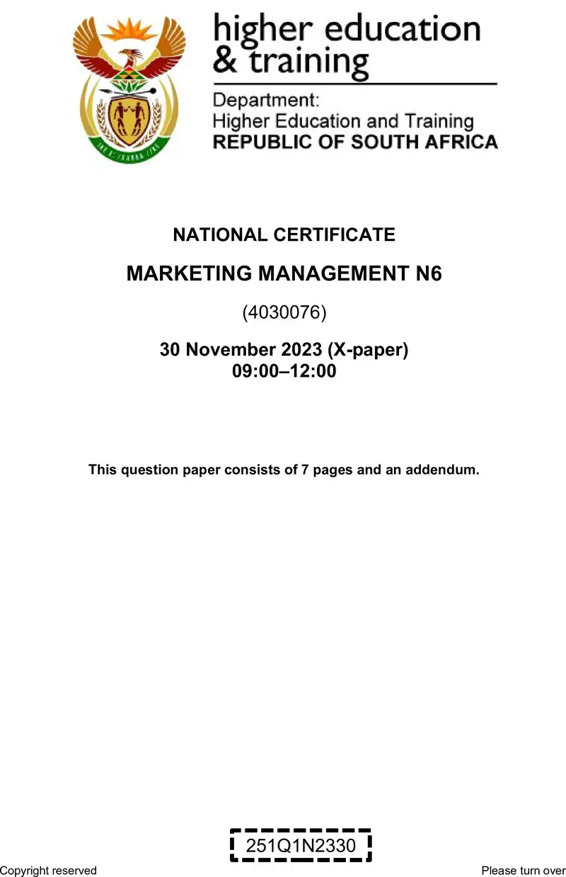Marketing Management N6 Nov QP 2023 Edit Posthumus preview