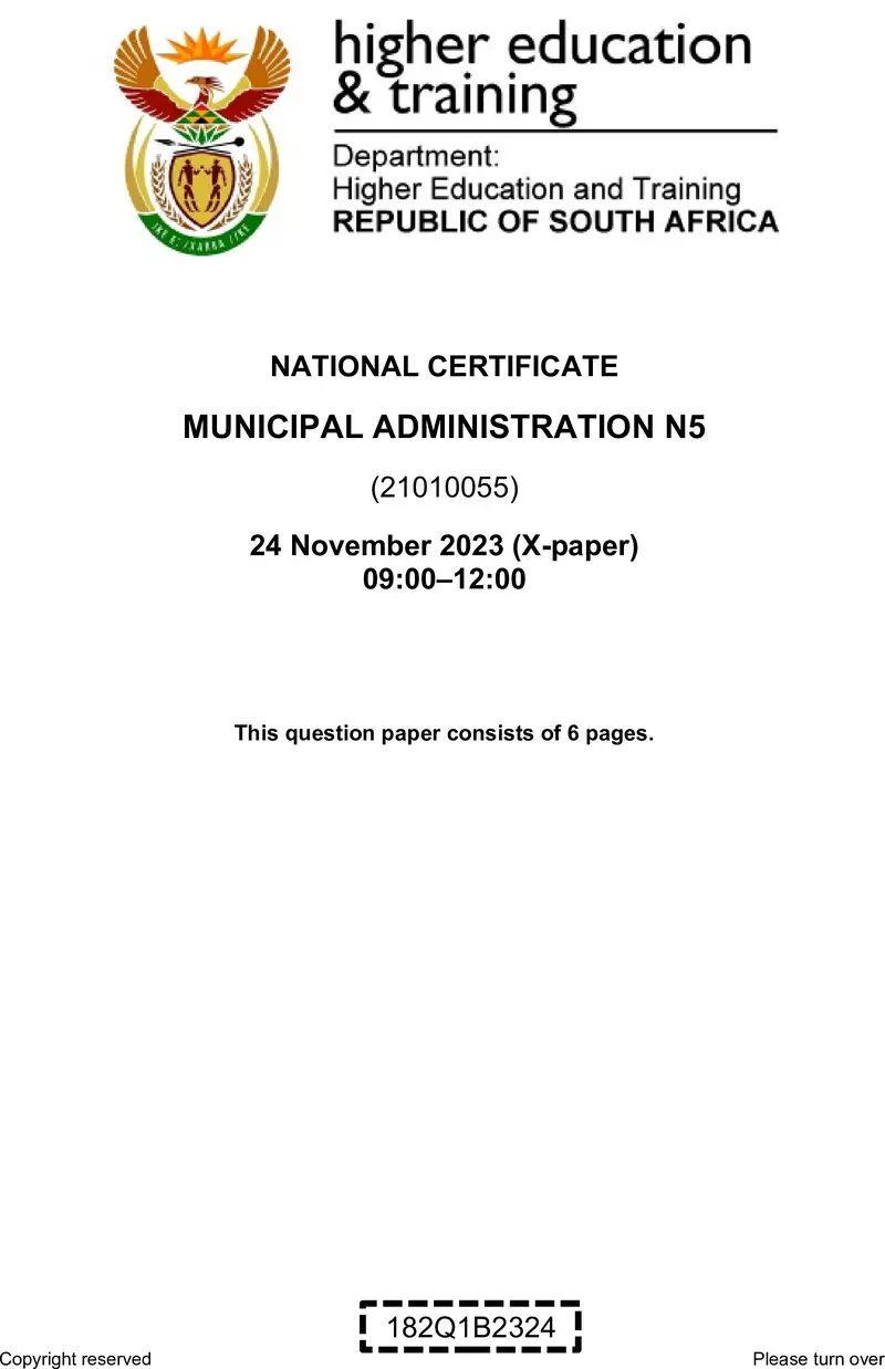 Municipal Administration N5 QP Nov 2023 preview