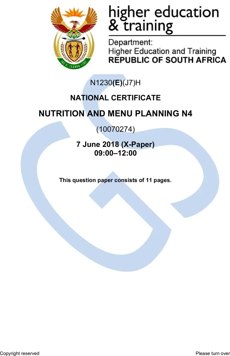 Nutrition And Menu Planning N4 QP June 2018 preview