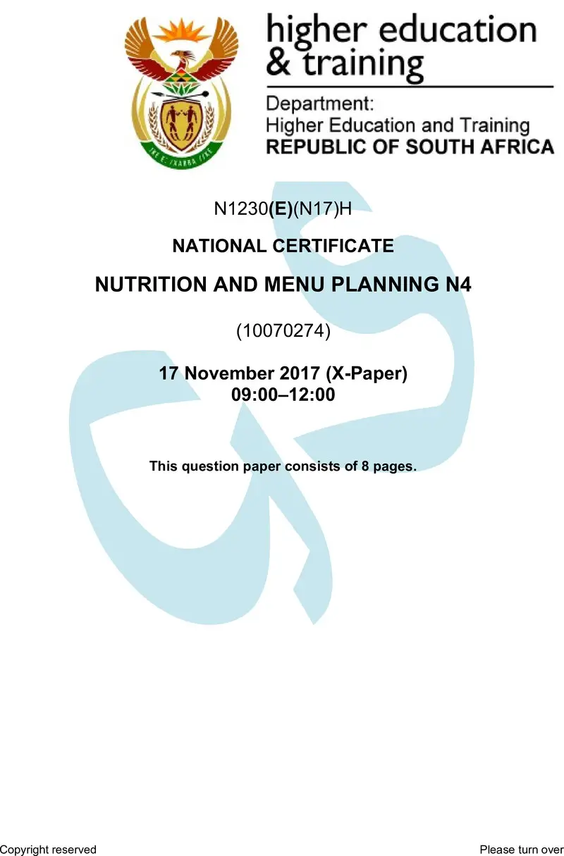 Nutrition And Menu Planning N4 QP Nov 2017 preview