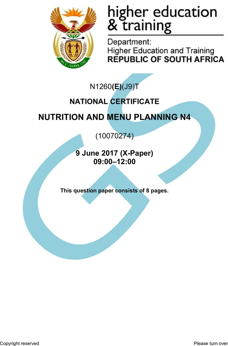 Nutrition And Menu Planning N4 QP June 2017 preview
