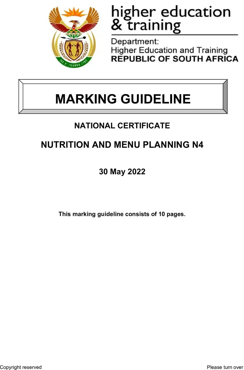 And Menu Planning N4 MEMO June 2022 De Jager preview