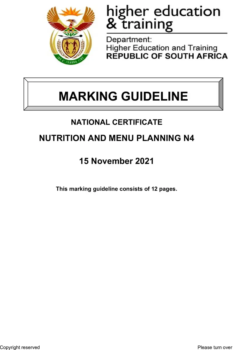 And Menu Planning N4 Nov MEMO 2021 preview