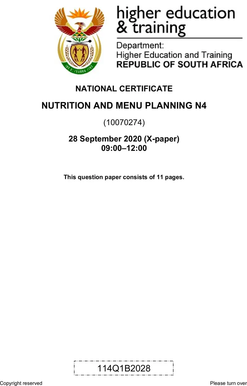 And Menu Planning N4 QP June 2020 preview