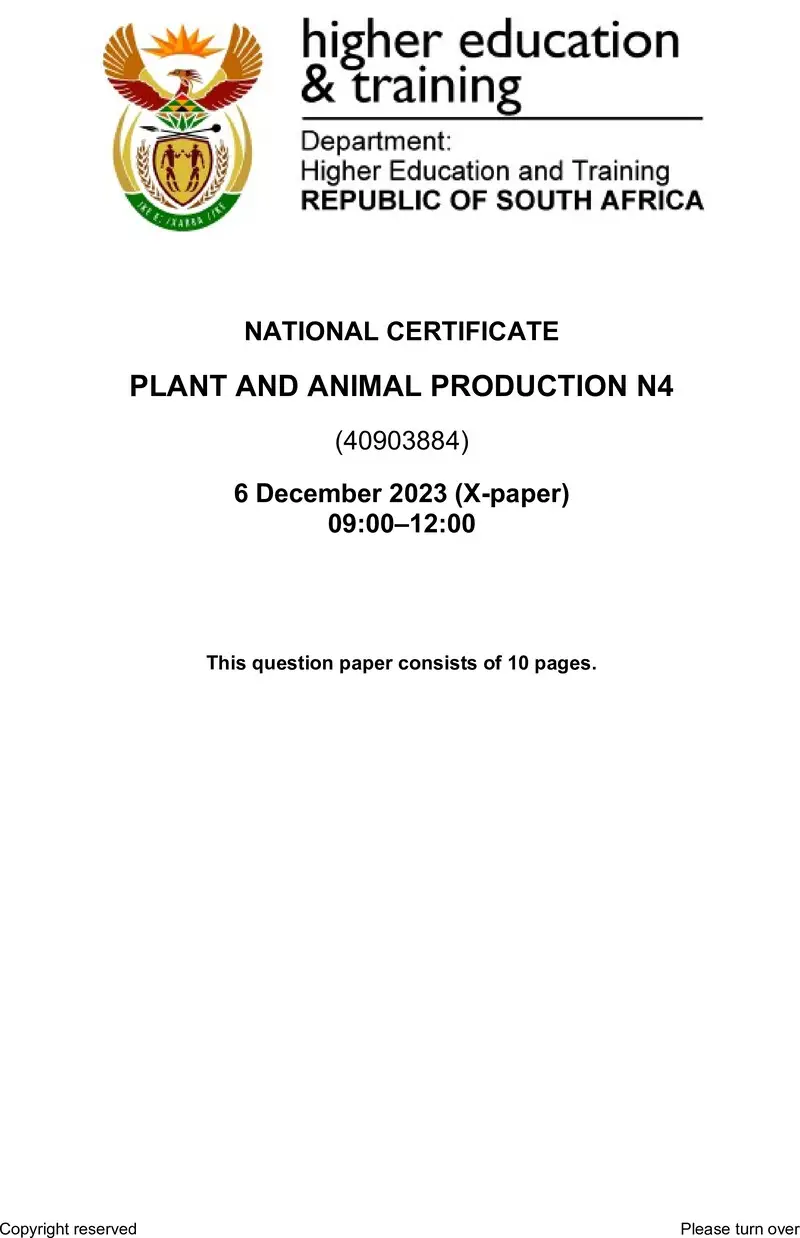 N Plant And Animal Production N4 QP Nov 2023 Van Zyl S preview