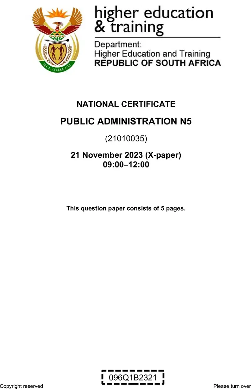 Public Administration N5 QP Nov 2023 Van Zyl S preview