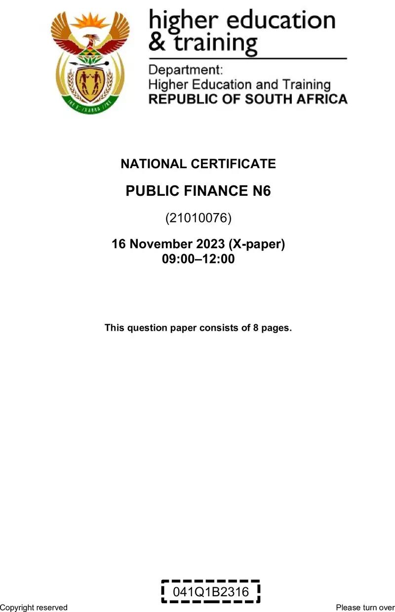 Public Finance N6 Nov QP 2023 Edit Posthumus preview
