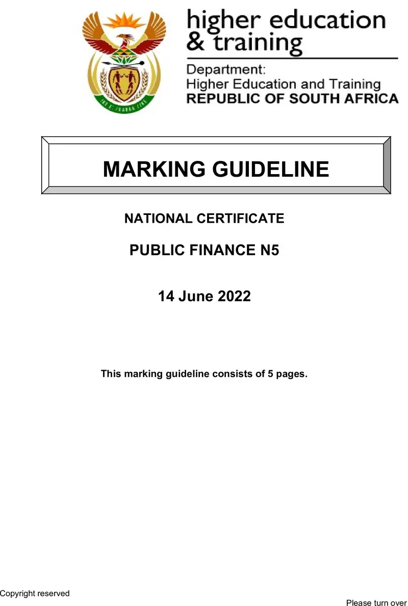 Finance N5 MEMO June 2022 preview