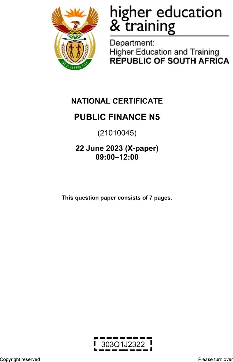 Finance N5 QP June 2023 Moller preview