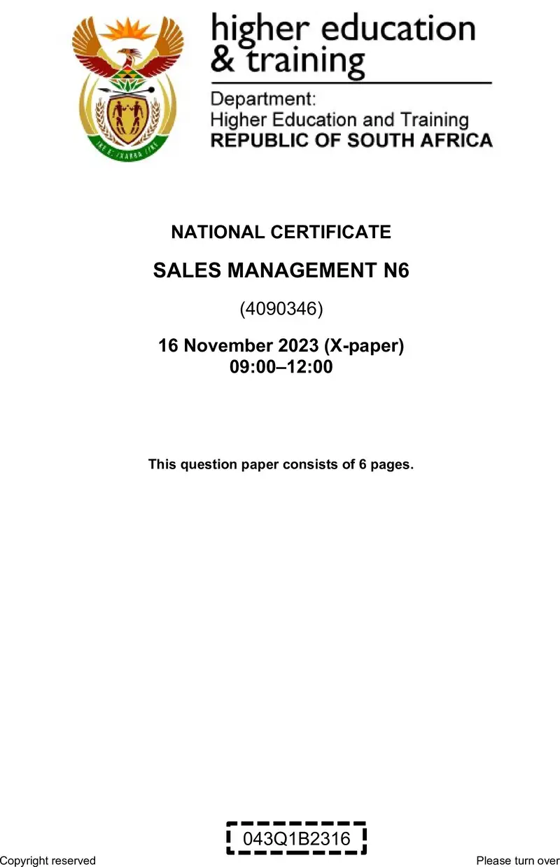 Sales Management N6 QP Nov 2023 Edit Posthumus preview
