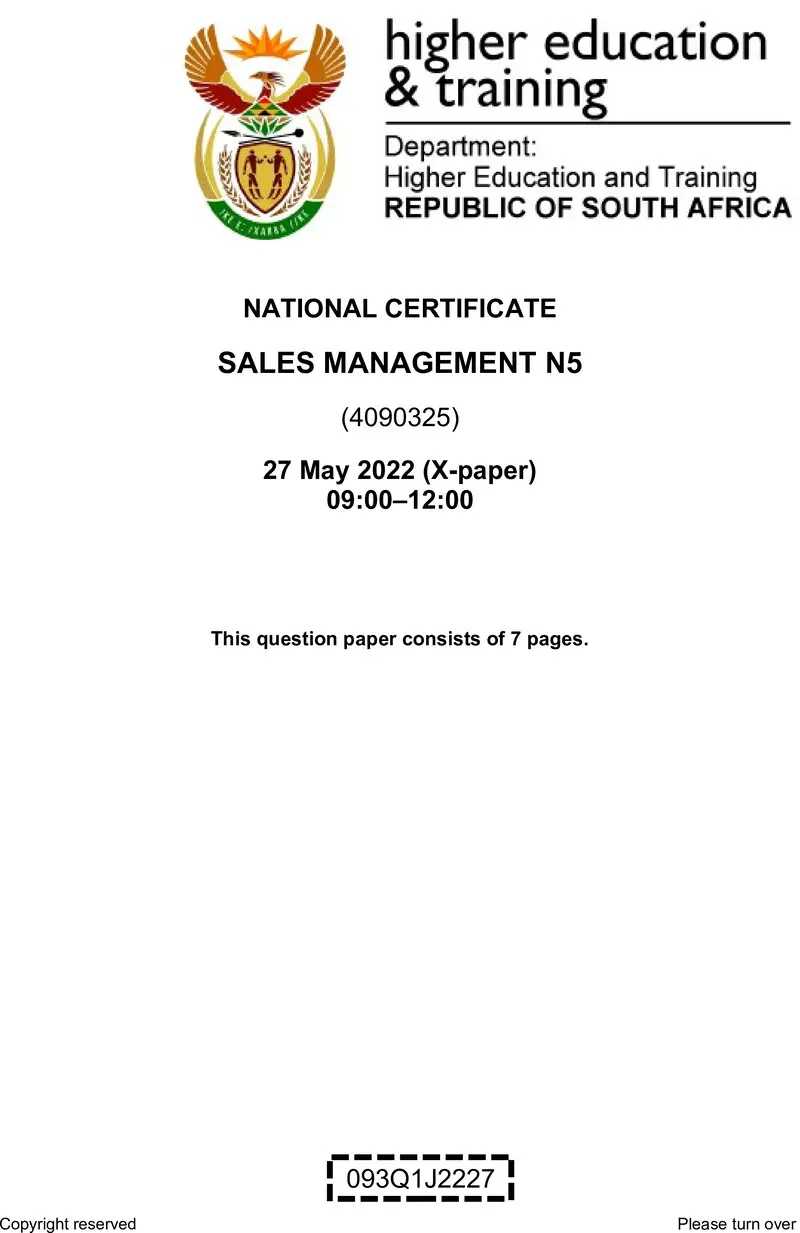 Management N5 QP Jun 2022 Pretorius preview