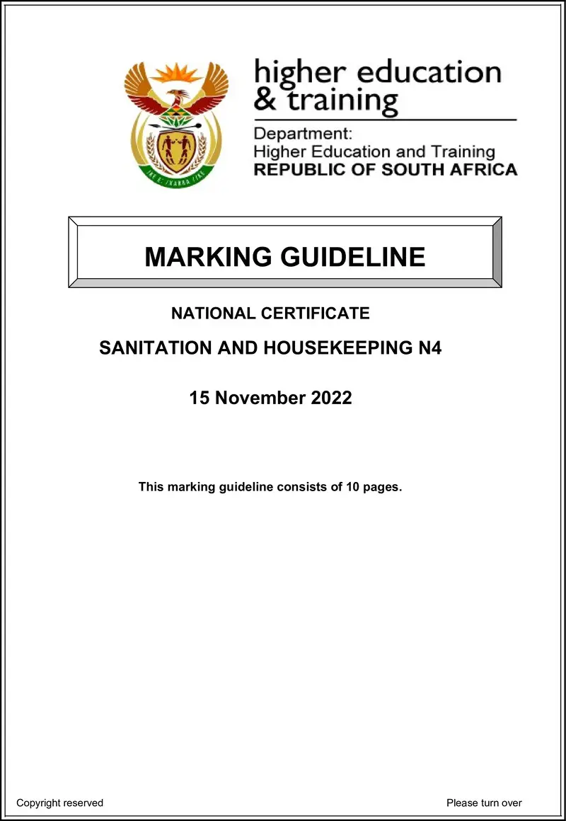 Sanitation And Housekeeping N4 MEMO Nov 2022 1 preview