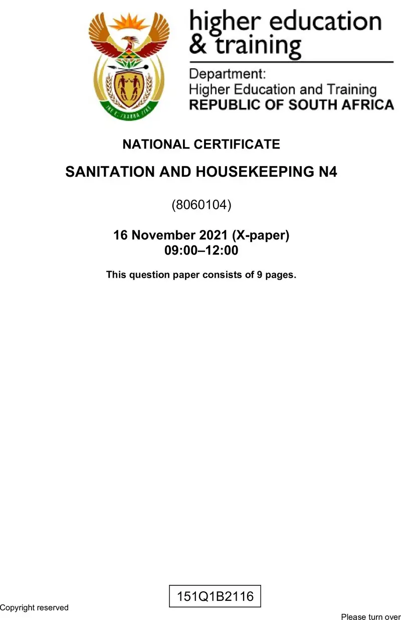 And Housekeeping N4 QP Nov 2021 preview