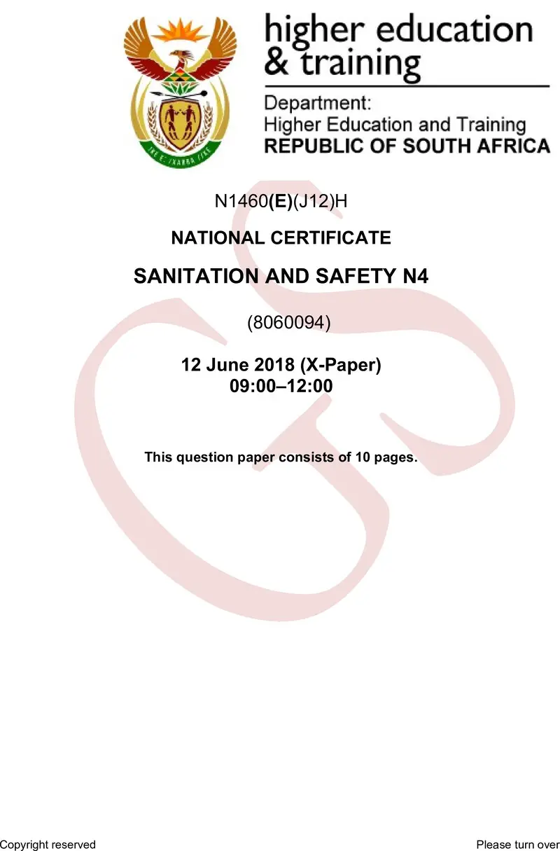 Sanitation And Safety N4 QP June 2018 preview