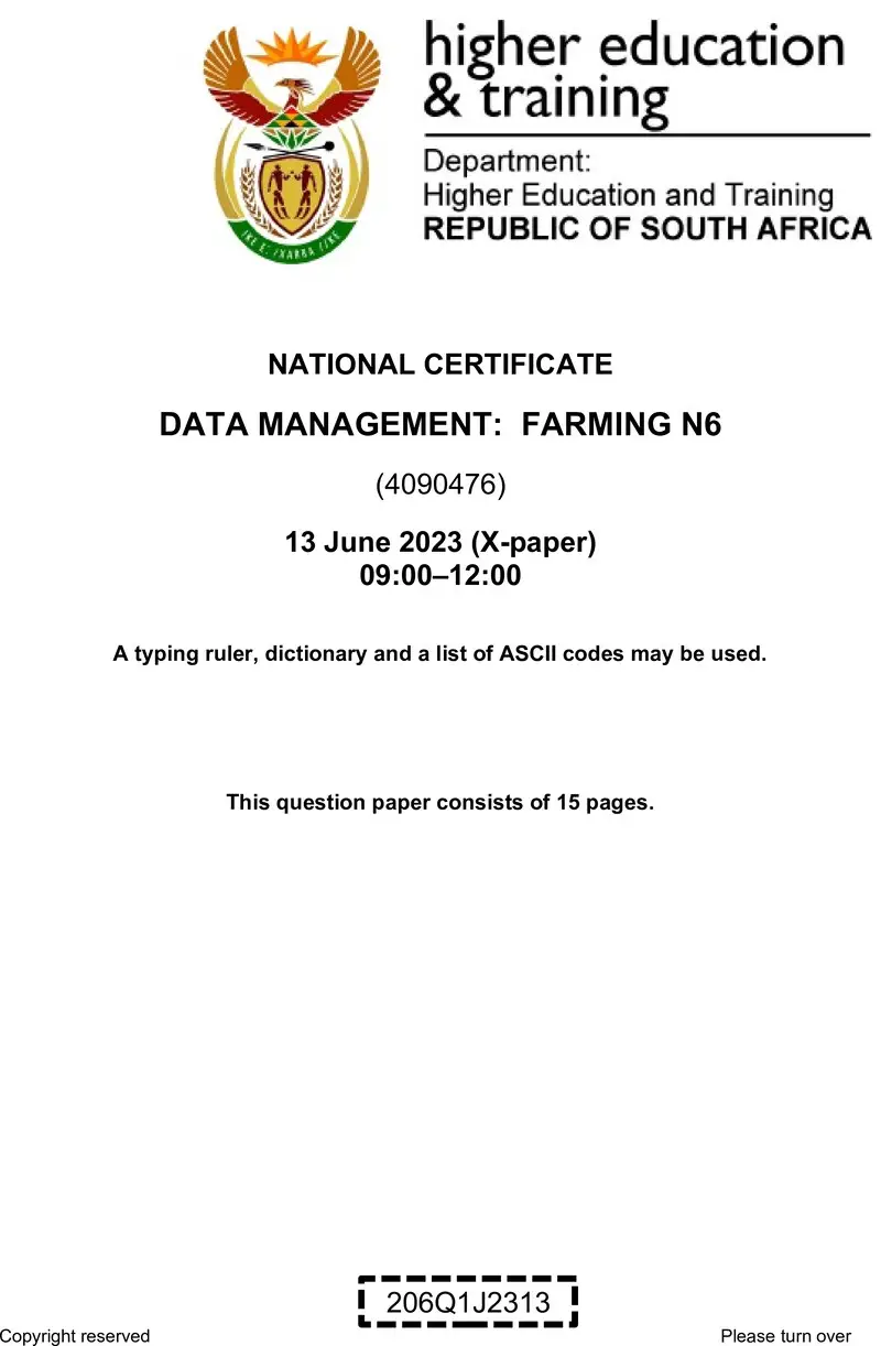 N310 Data Management Farming N6 QP June 2023 Watson preview