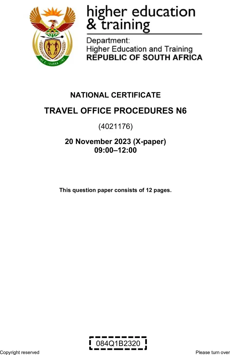 Travel Office Procedures N6 QP Nov 2023 Elsa preview