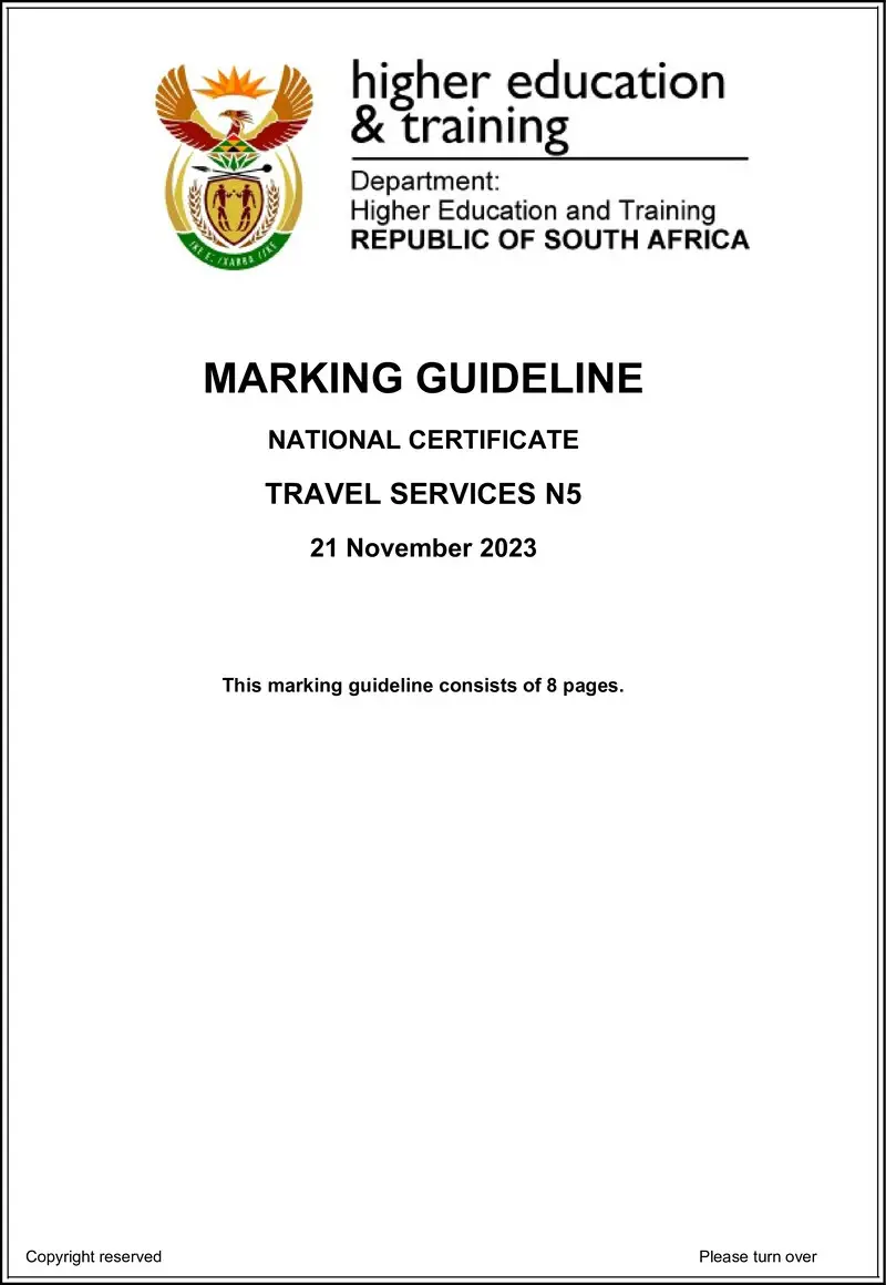 Travel Services N5 Nov MEMO 2023 preview