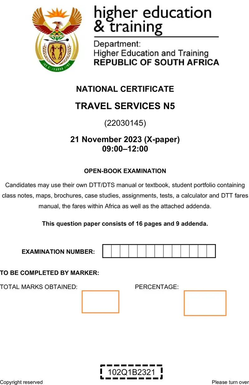 Travel Services N5 Nov QP 2023 Watson preview