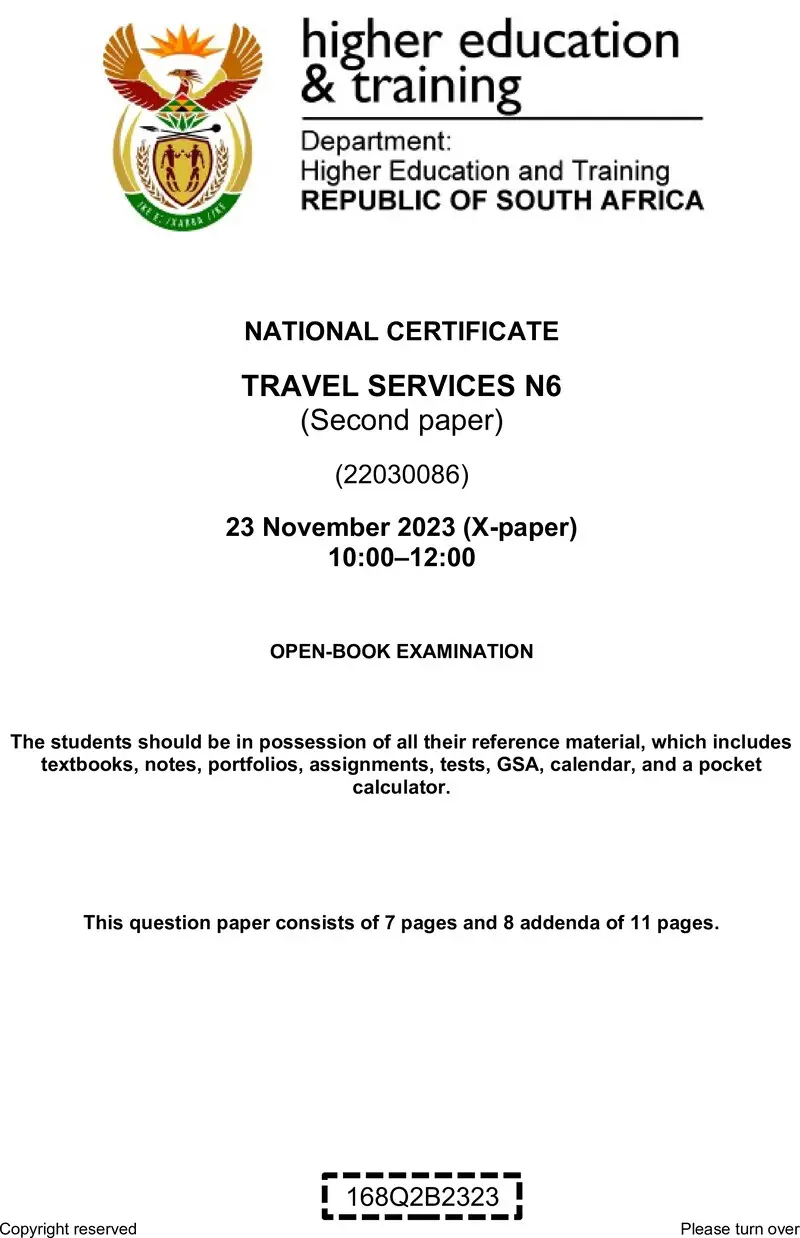 Travel Services N6 P2 QP Nov 2023 Final Edited Fopma preview