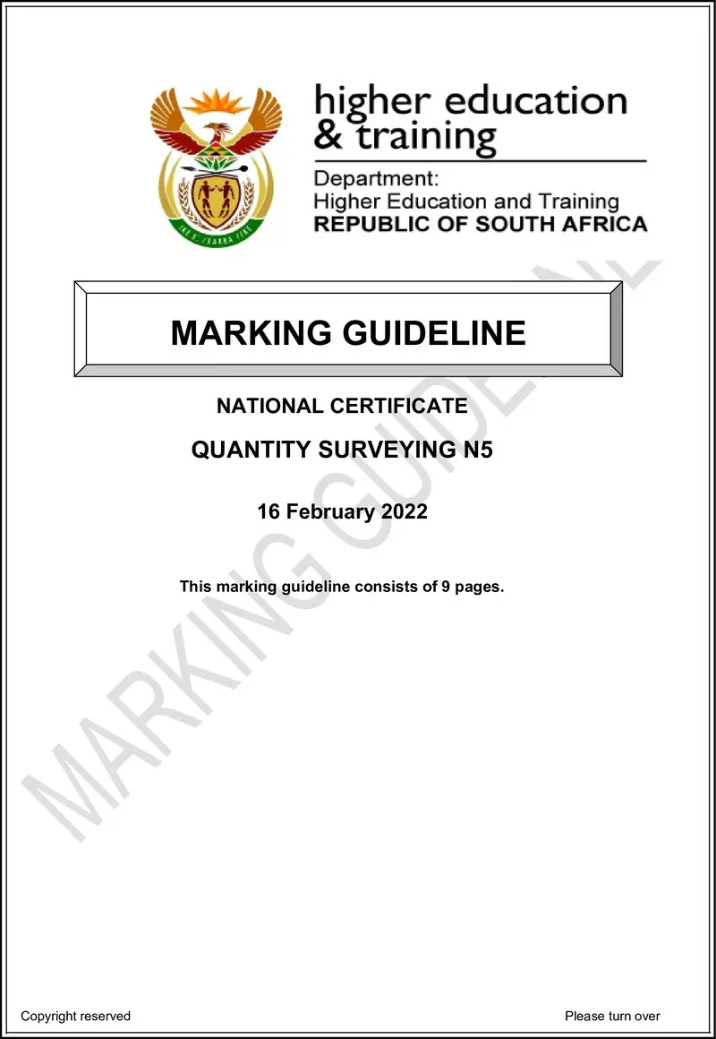 T1450 Quantity Surveying N5 MEMO April 2022 preview