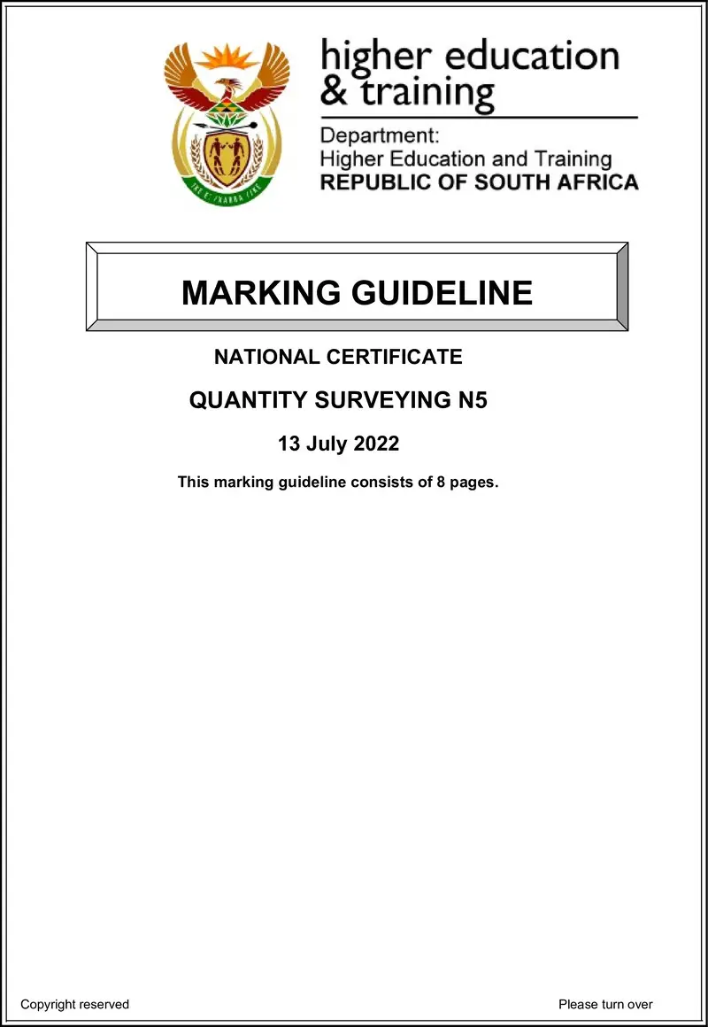 T1450 Quantity Surveying N5 MEMO Aug 2022 preview
