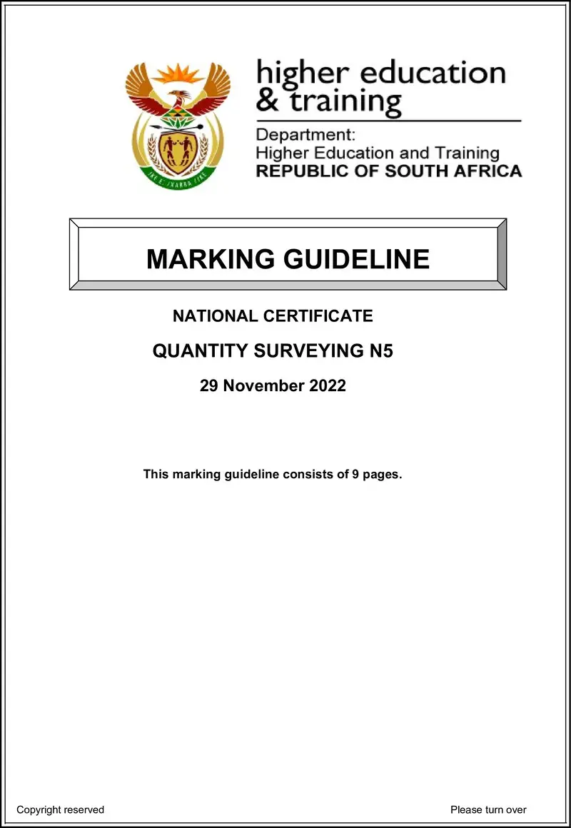 T1450 Quantity Surveying N5 MEMO Nov 2022 preview