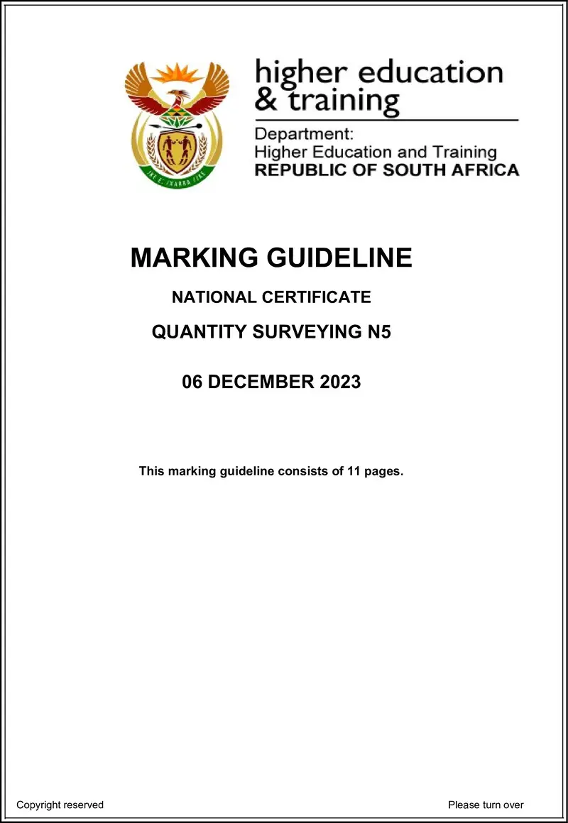 T1450 Quantity Surveying N5 MEMO Nov 2023 preview