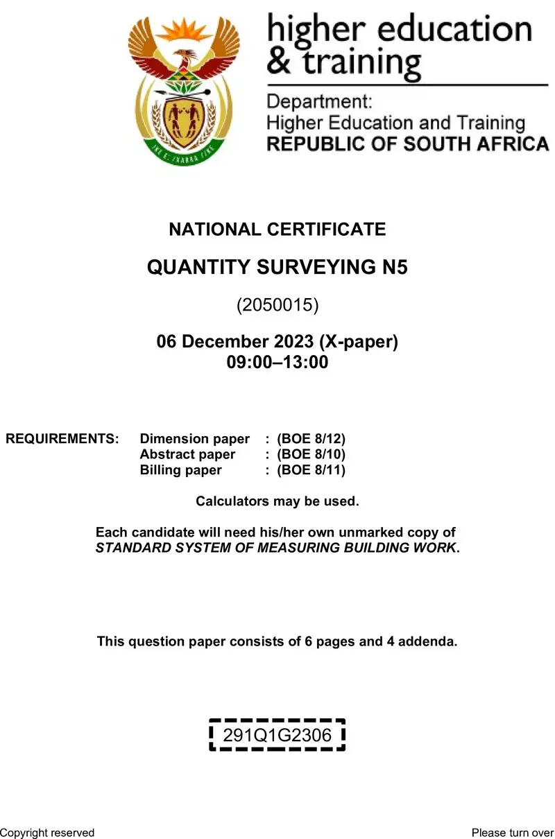T1450 Quantity Surveying N5 QP Nov 2023 preview