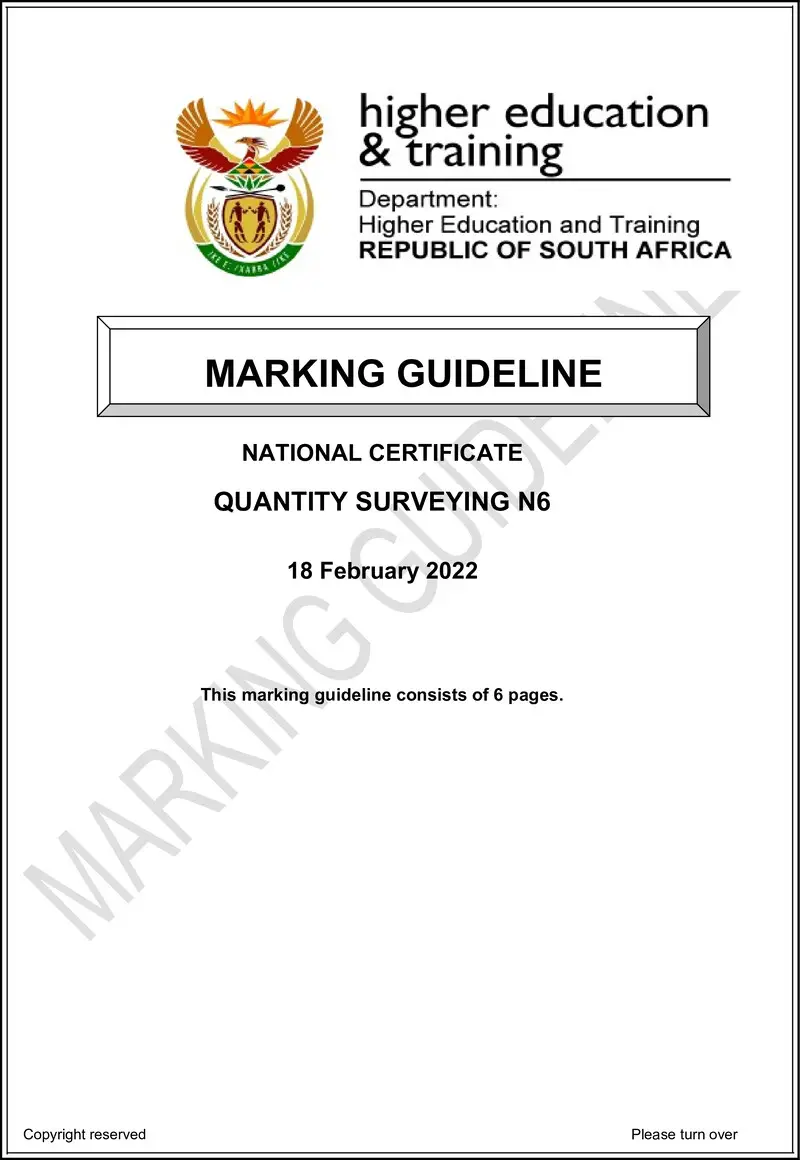 T1460 Quantity Surveying N6 MEMO April 2022 preview