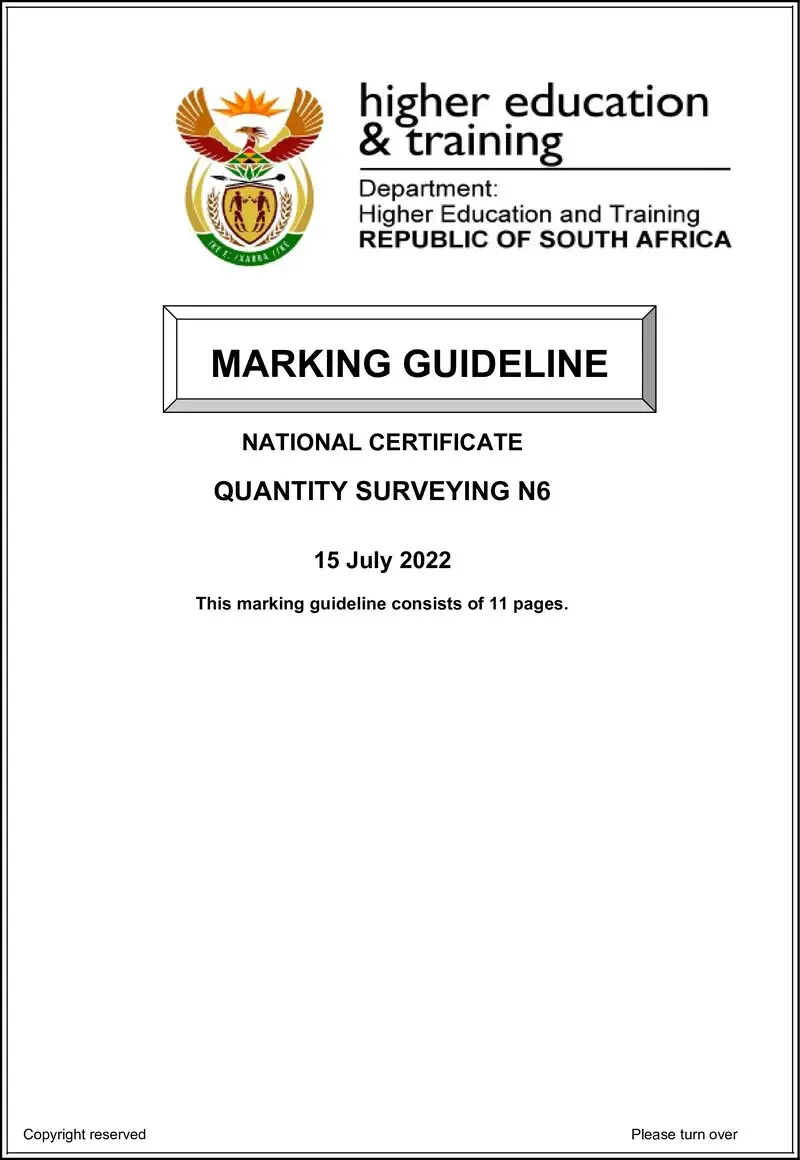 T1460 Quantity Surveying N6 MEMO Aug 2022 preview