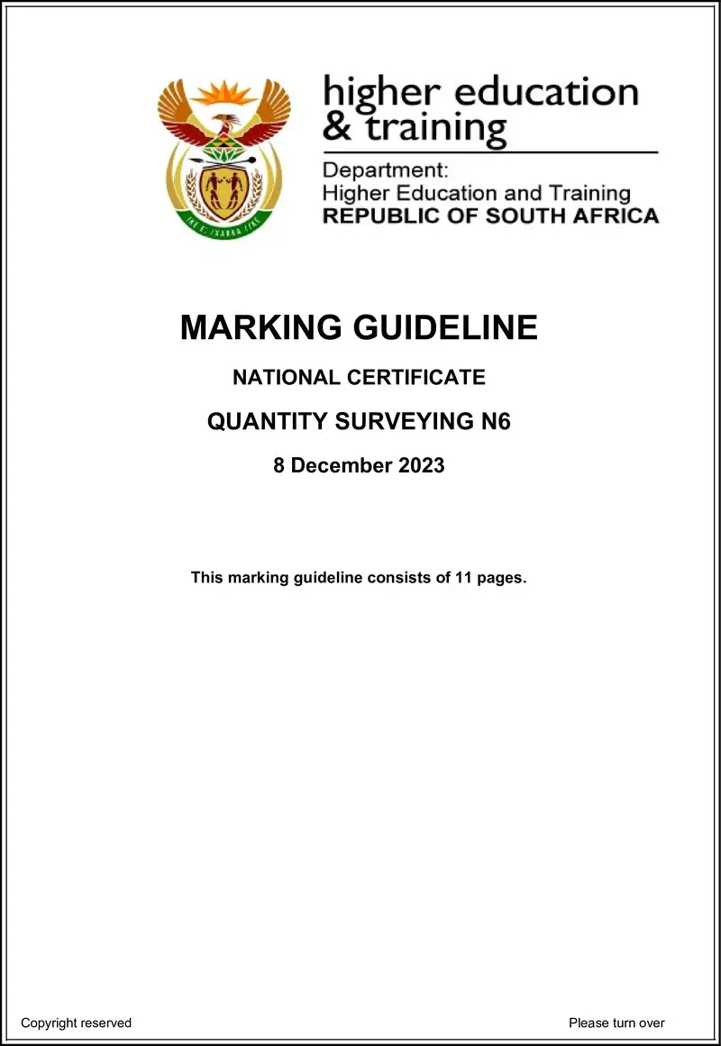 T1460 Quantity Surveying N6 Nov MEMO 2023 preview