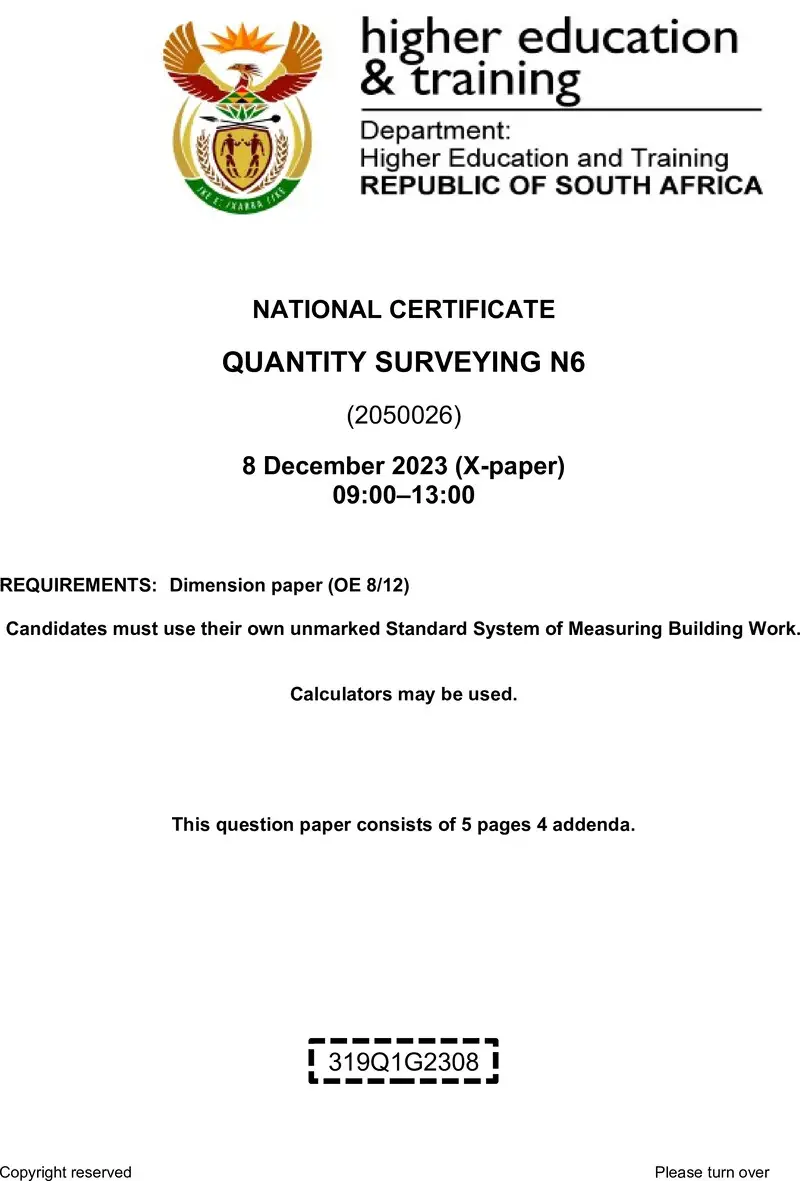 T1460 Quantity Surveying N6 Nov QP 2023 preview
