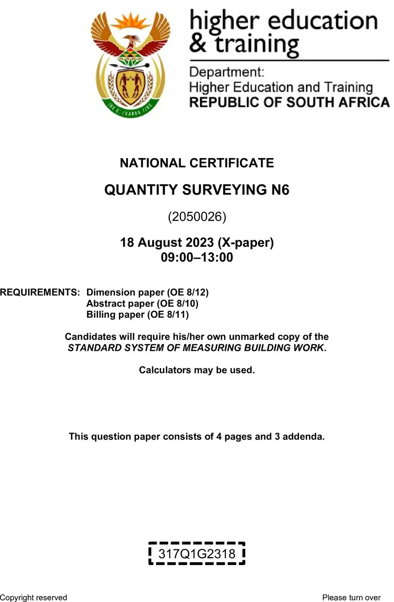 T1460 Quantity Surveying N6 QP 2023 preview