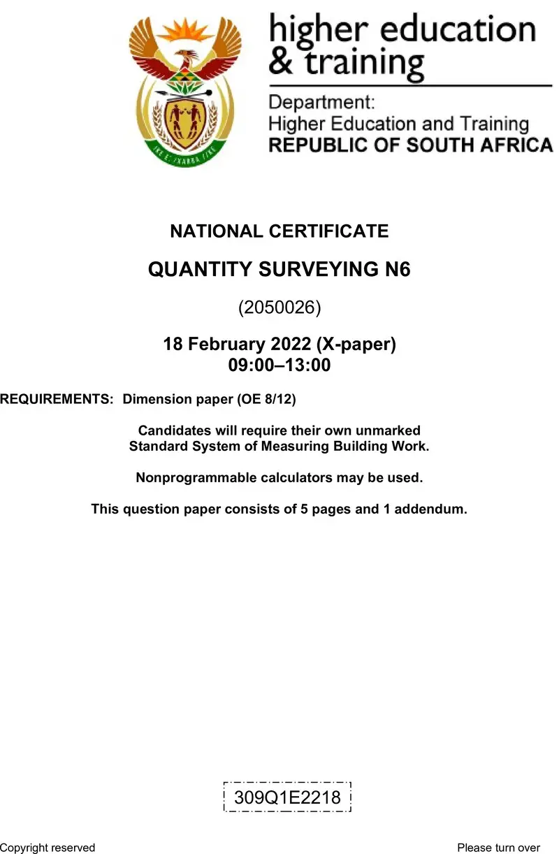 T1460 Quantity Surveying N6 QP April 2022 preview