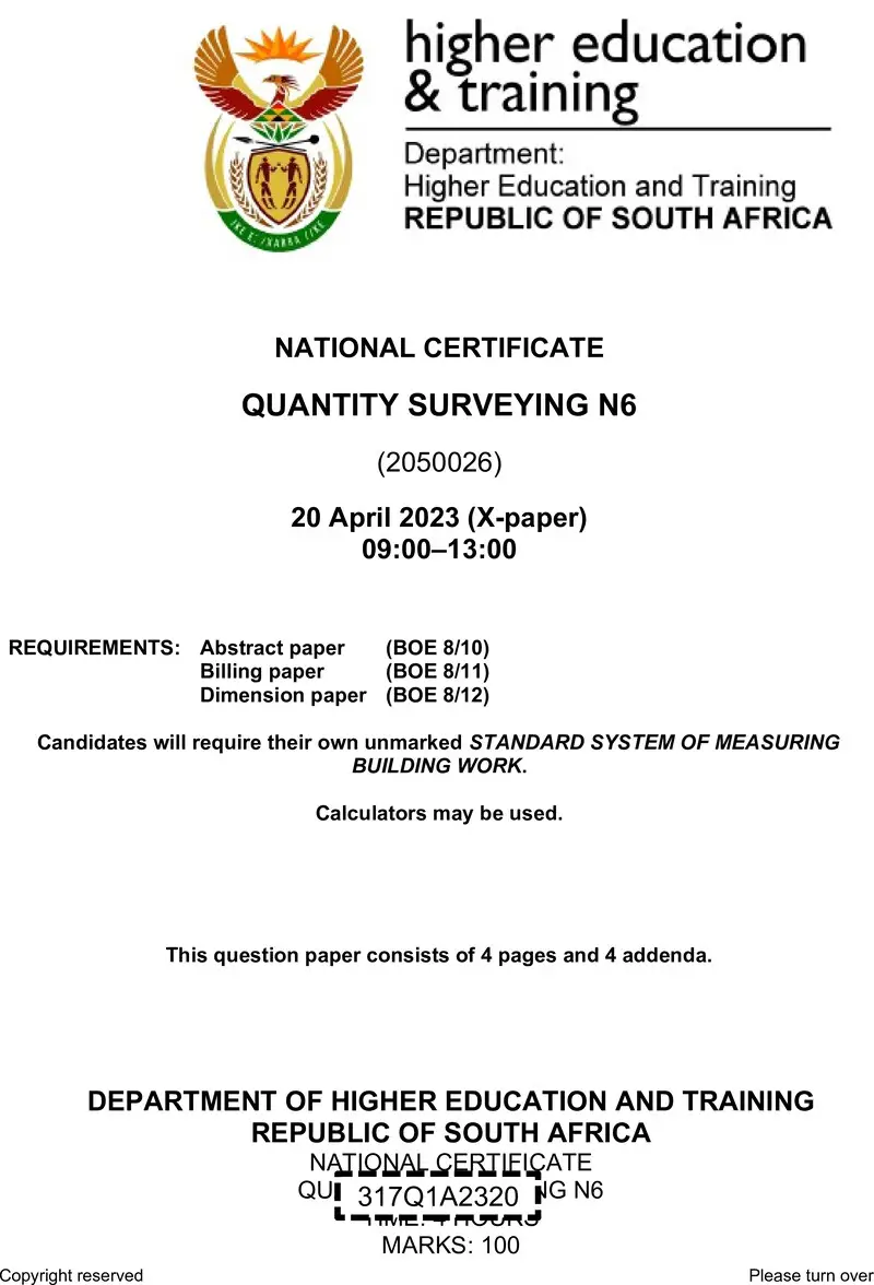 T1460 Quantity Surveying N6 QP April 2023 preview