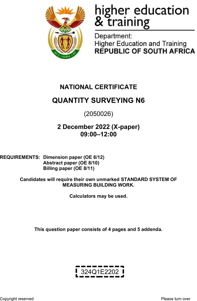T1460 Quantity Surveying N6 QP Nov 2022 preview