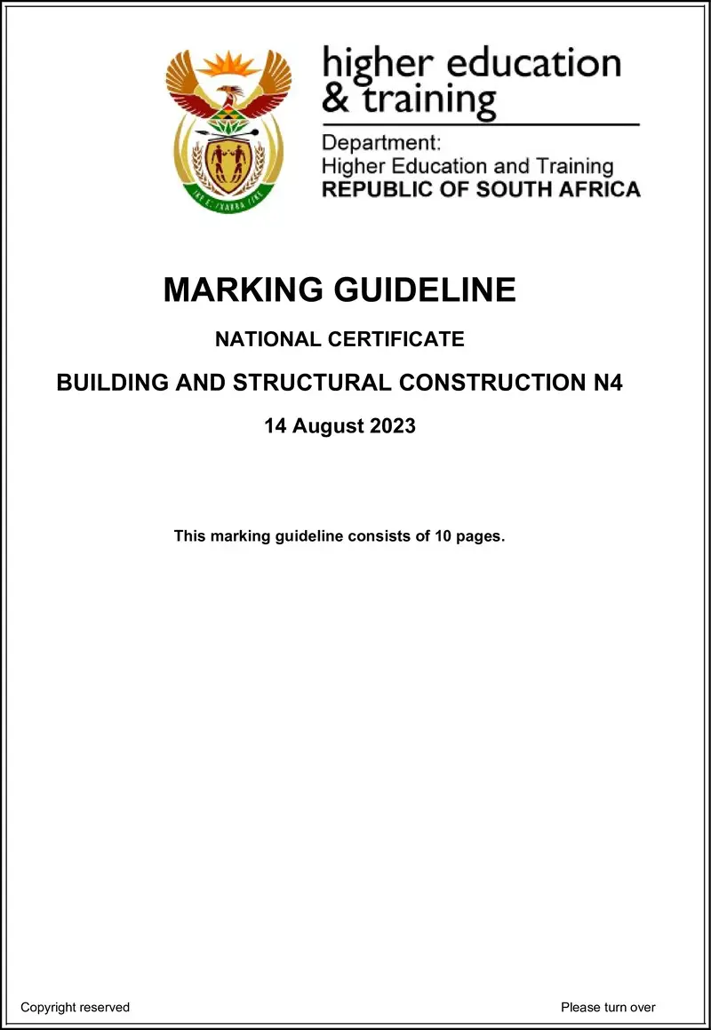 T130 Building And Structural Construction N4 MEMO Aug 2023 preview