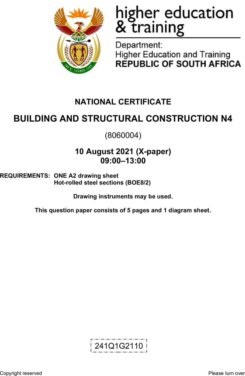 T130 Building And Structural Construction N4 QP Aug 2021 preview