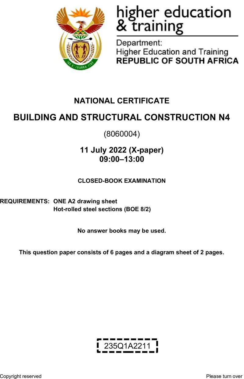 T130 Building And Structural Construction N4 QP Aug 2022 preview