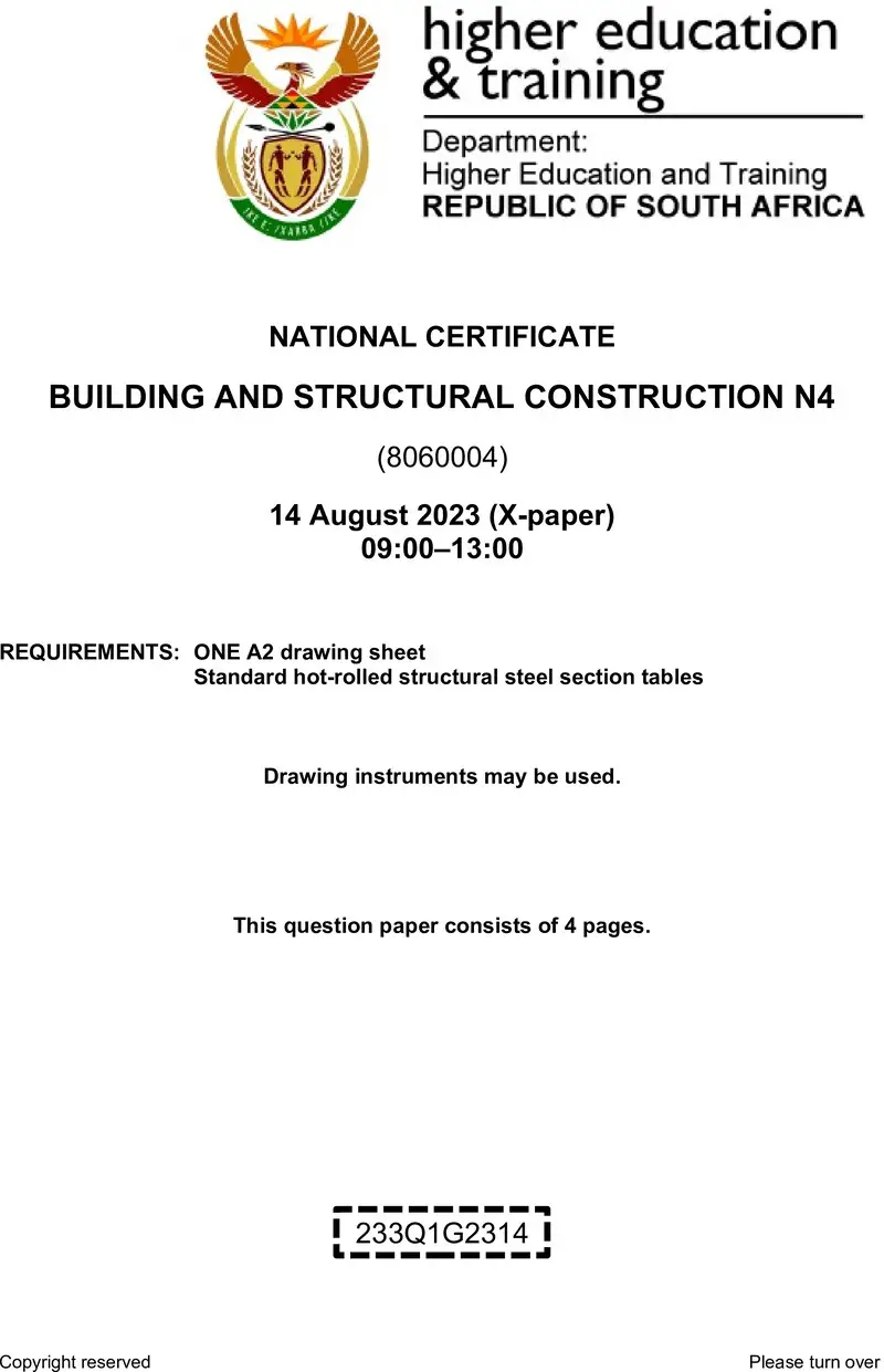 T130 Building And Structural Construction N4 QP Aug 2023 preview