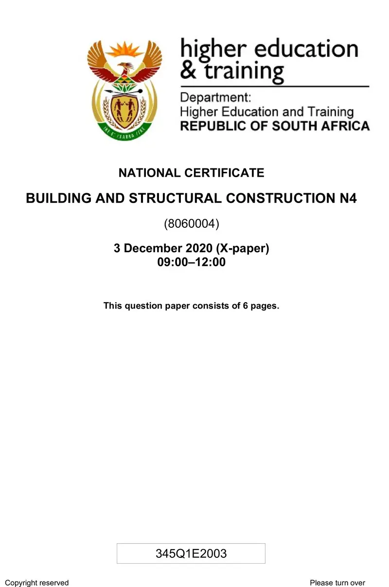 T130 Building And Structural Construction N4 QP 2020 preview