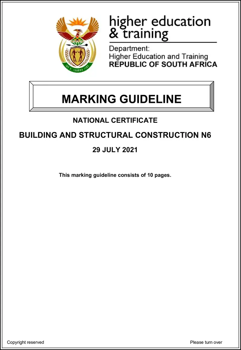 T150 Building And Structural Construction N6 MEMO Aug 2021 preview