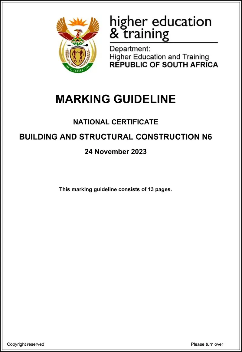 T150 Building And Structural Construction N6 Nov MEMO 2023 preview