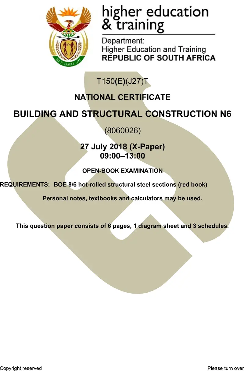 T150 Building And Structural Construction N6 QP Aug 2018 preview